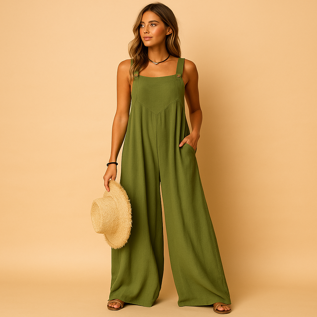 Zomerse jumpsuit met hoge taille en wijde pijpen voor dames | Yara