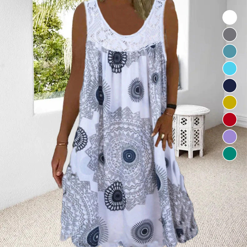 Zenviro – Zomerse mouwloze jurk met print en kanten details voor dames