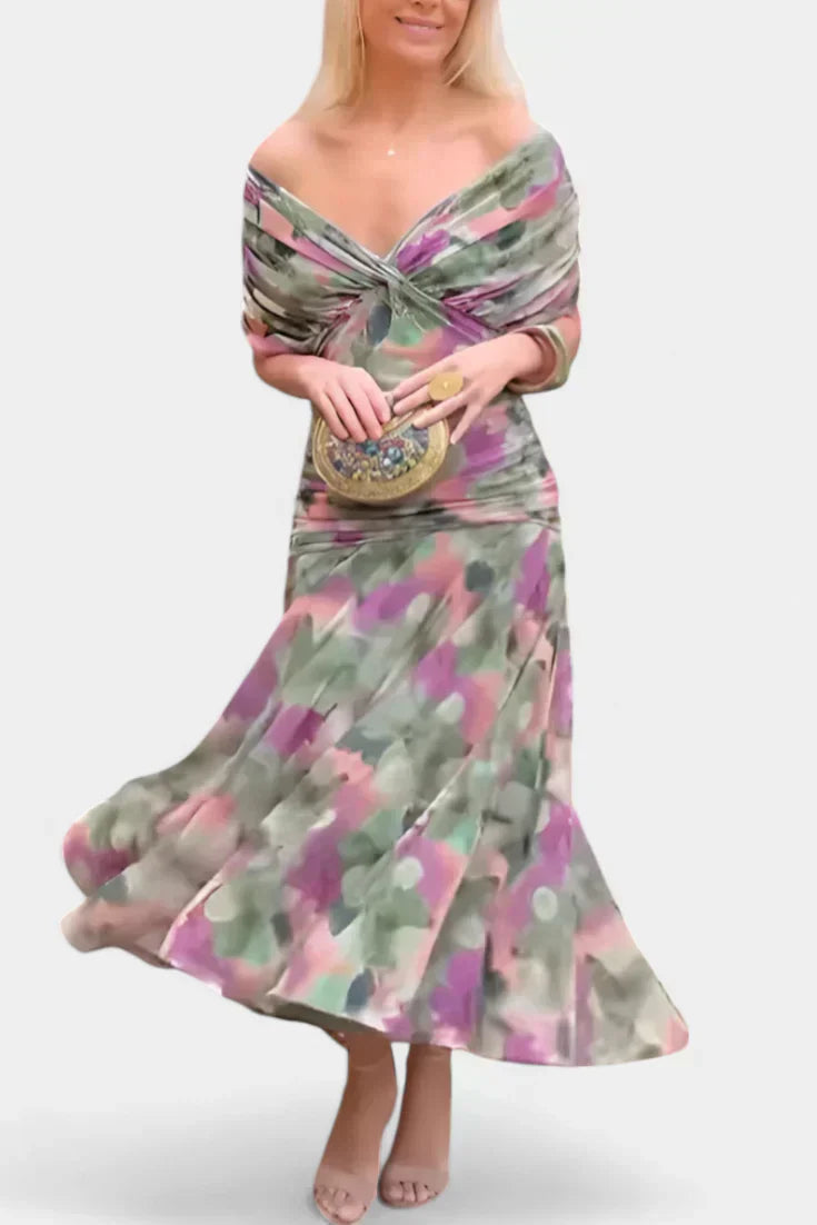 Zenviro - Elegante, soepel vallende midi-jurk met V-hals