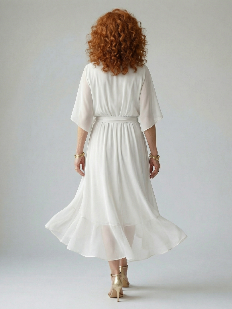 Erica | Licht Gedrapeerde Midi Jurk