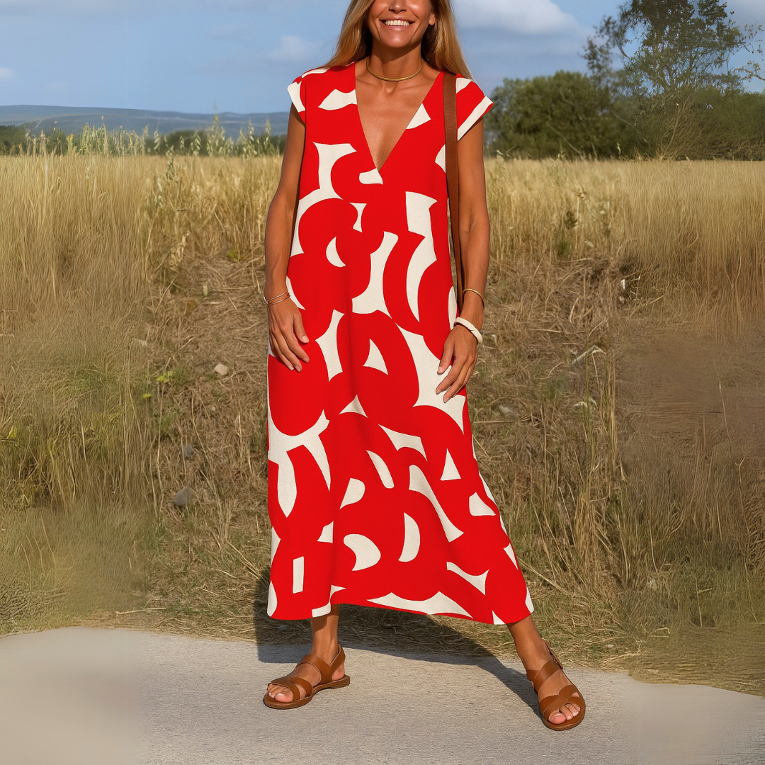 Zenviro – Ibiza-stijl Comfortabele, soepelvallende jurk met V-hals