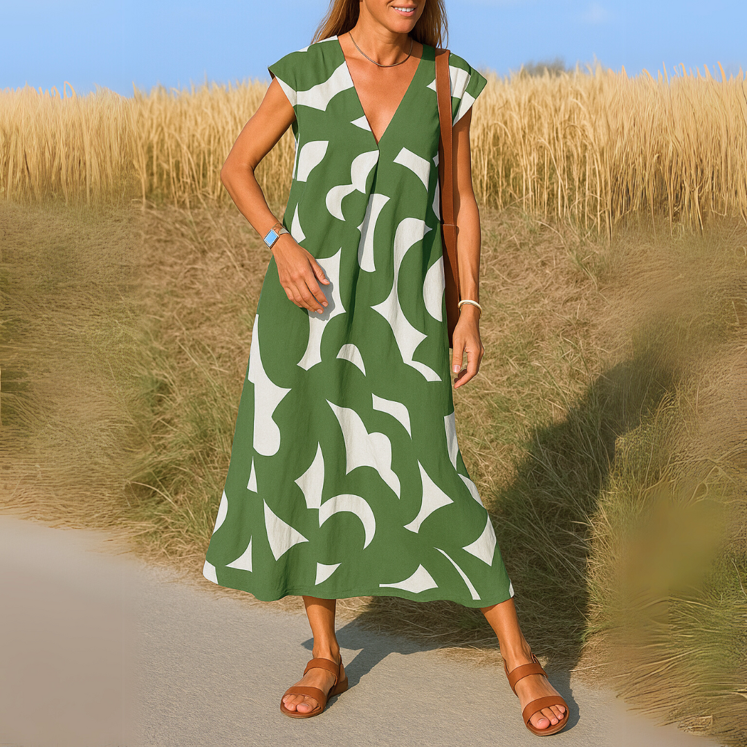 Zenviro – Ibiza-stijl Comfortabele, soepelvallende jurk met V-hals