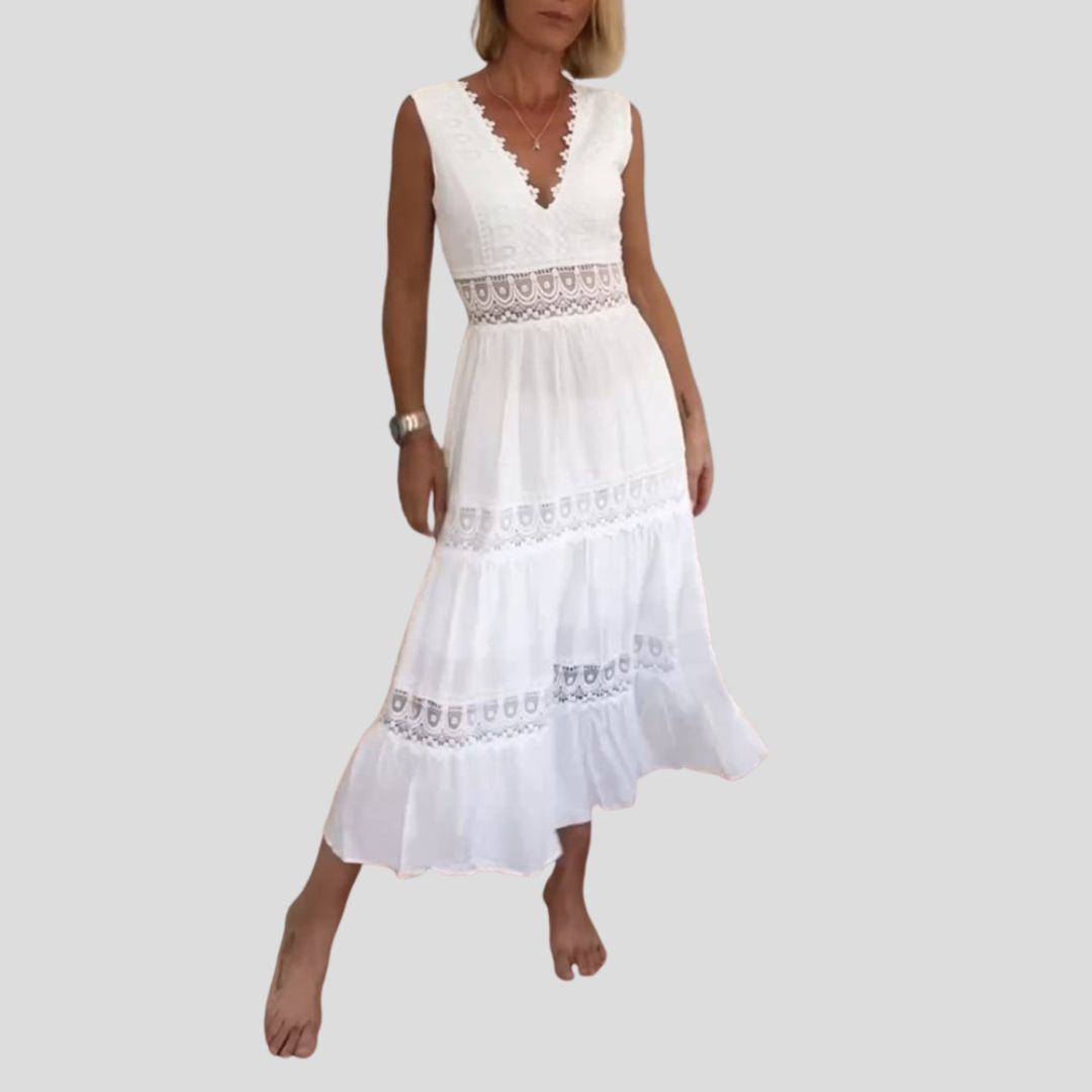 Zenviro – Mouwloze boho-midijurk met kanten details