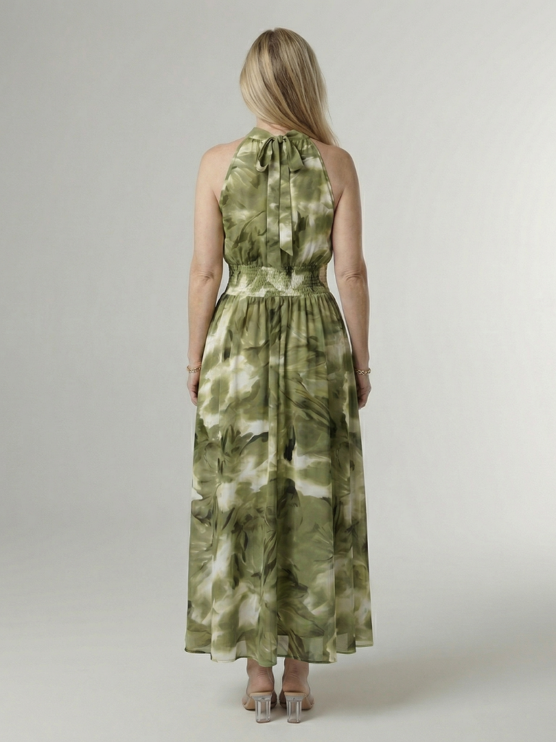 Sylvia | Gerimpelde Halter Midi Jurk