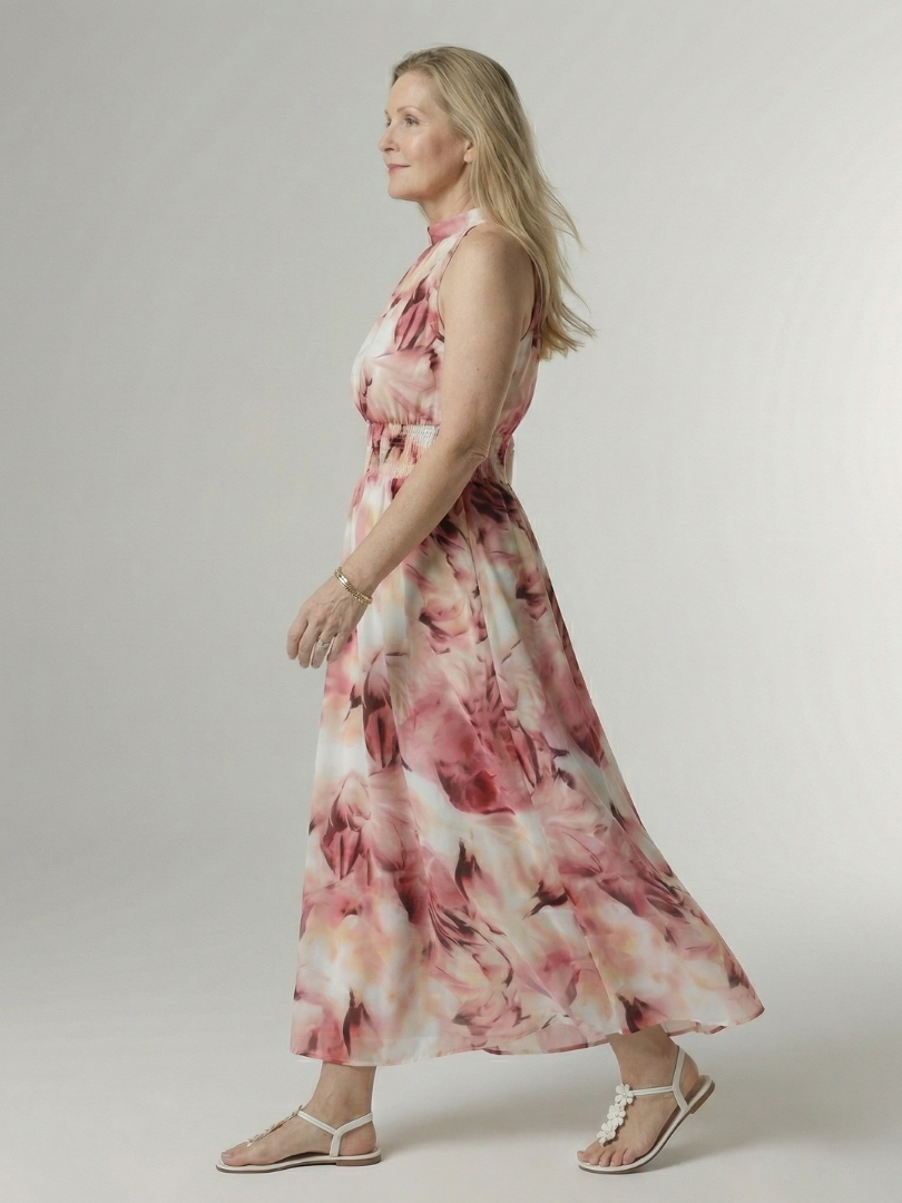Sylvia | Gerimpelde Halter Midi Jurk