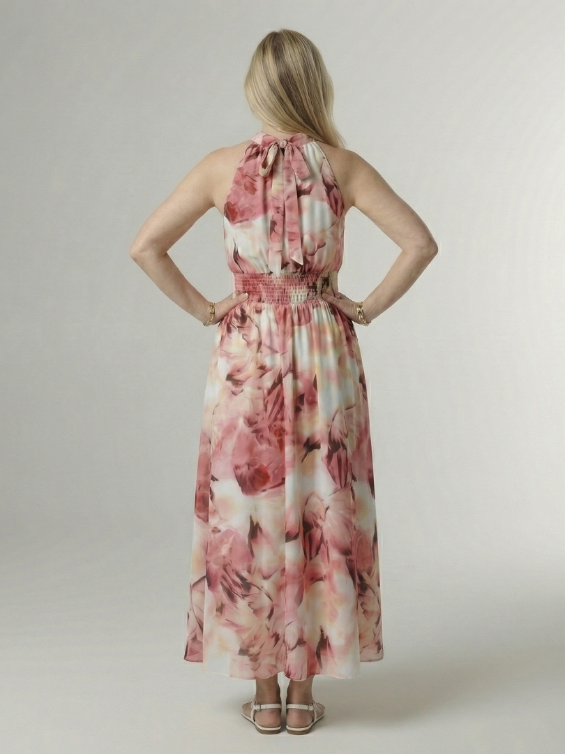 Sylvia | Gerimpelde Halter Midi Jurk