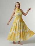 Sylvia | Gerimpelde Halter Midi Jurk