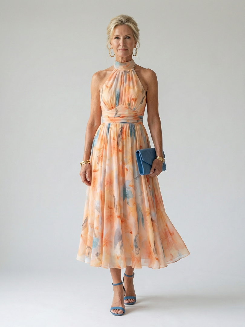 Mia | Zachte Halter Midi Jurk