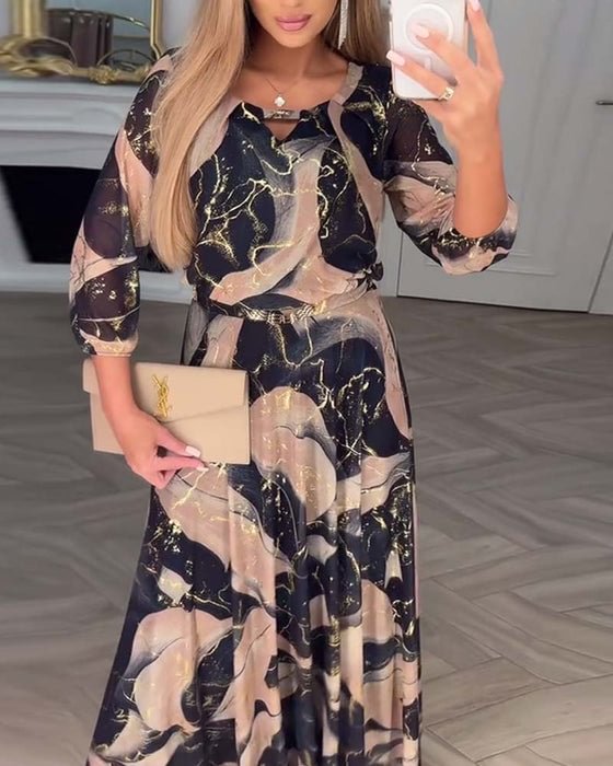 Falado – Elegante jurk met print en driekwart mouwen