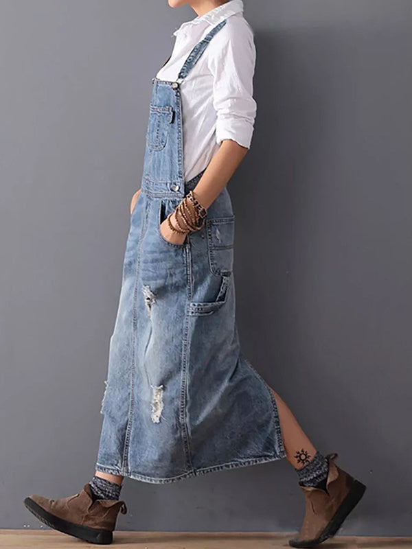 Falado – Distressed denim dress with back slit
