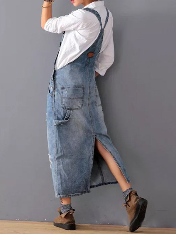 Falado – Distressed denim dress with back slit