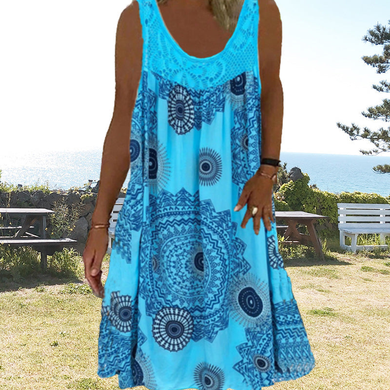 Zenviro – Zomerse mouwloze jurk met print en kanten details voor dames
