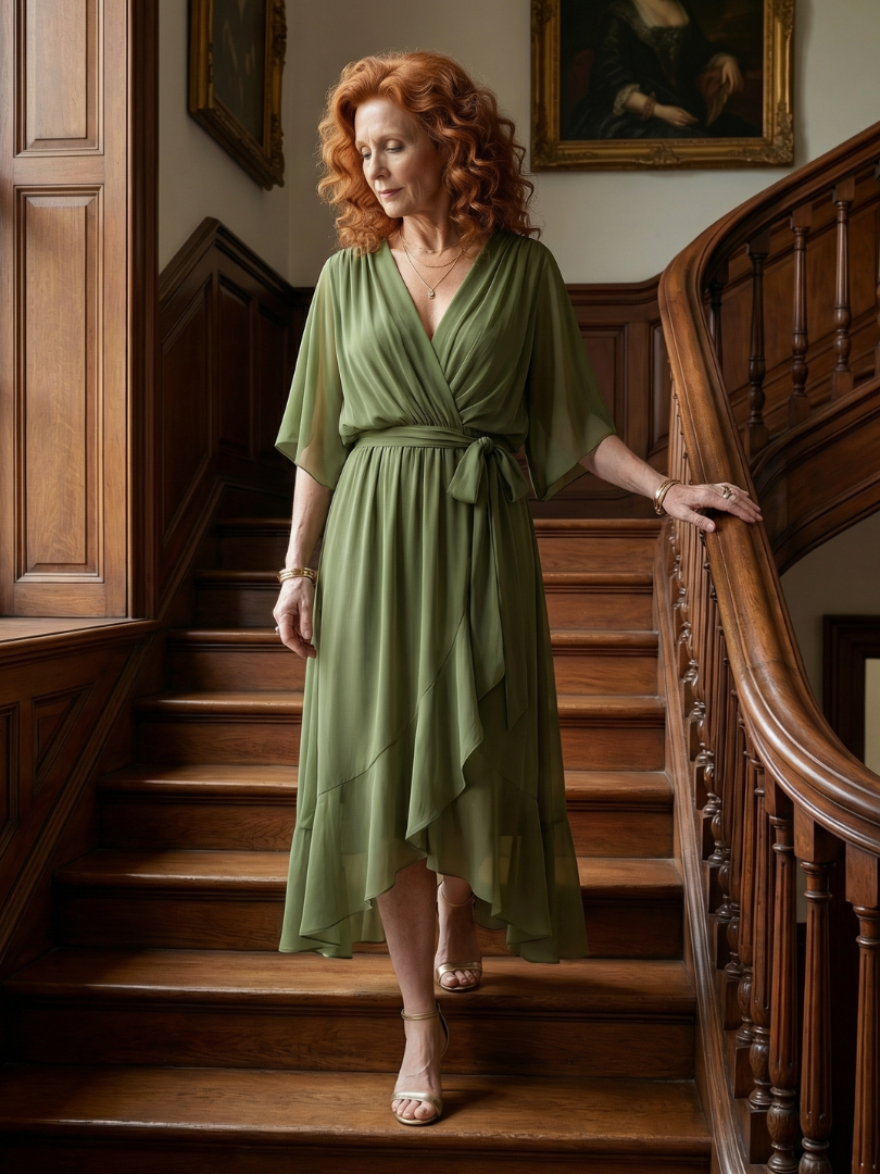 Erica | Licht Gedrapeerde Midi Jurk