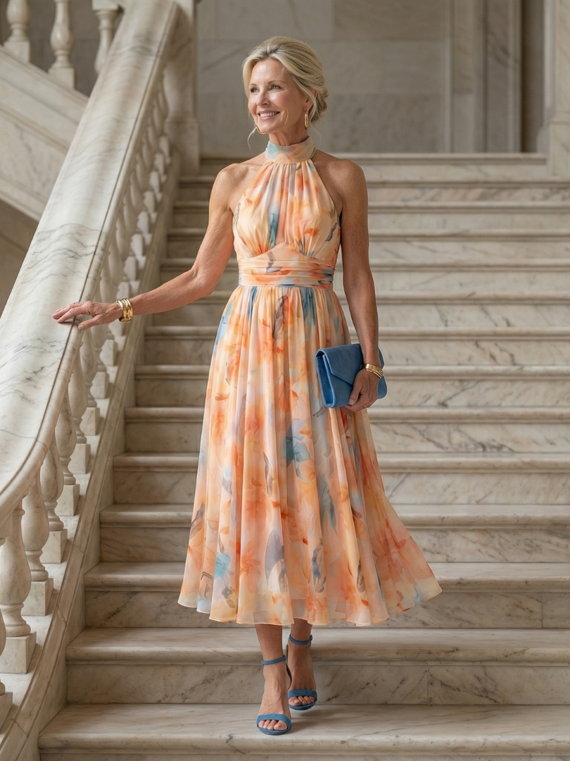 Mia | Zachte Halter Midi Jurk
