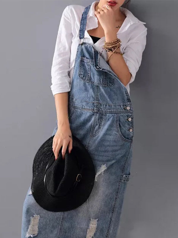 Falado – Distressed denim dress with back slit