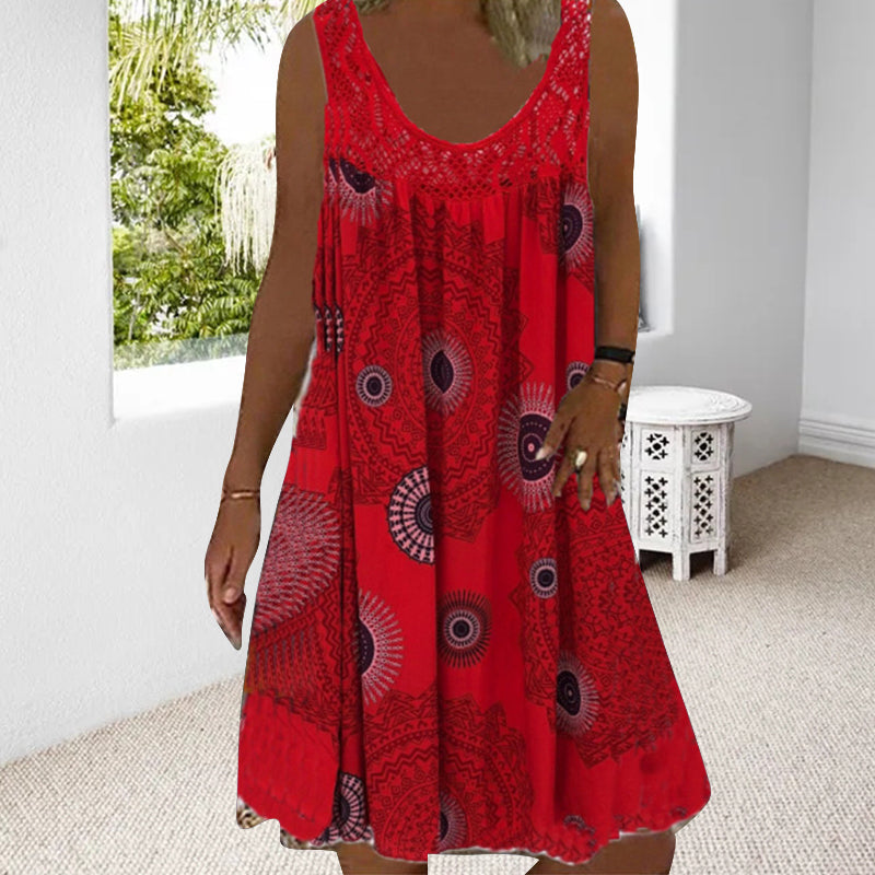 Zenviro – Zomerse mouwloze jurk met print en kanten details voor dames
