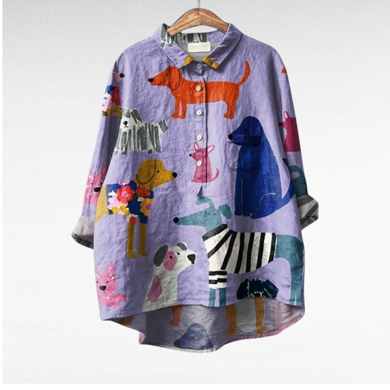 Vanluxe | Exclusieve Damesblouse met Hondenprint