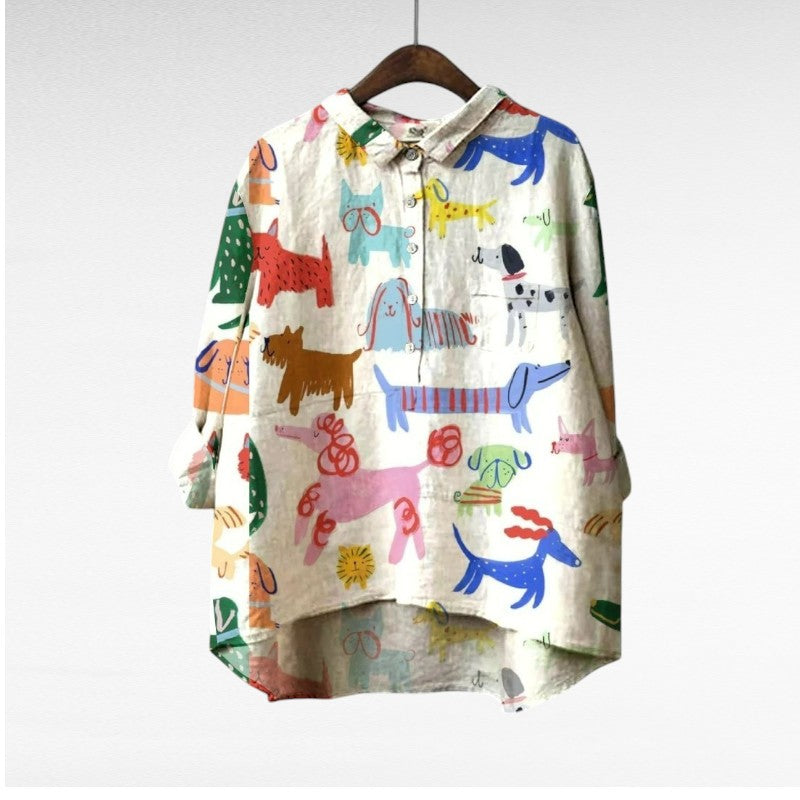 Vanluxe | Exclusieve Damesblouse met Hondenprint