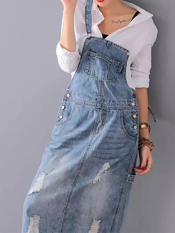 Falado – Distressed denim dress with back slit