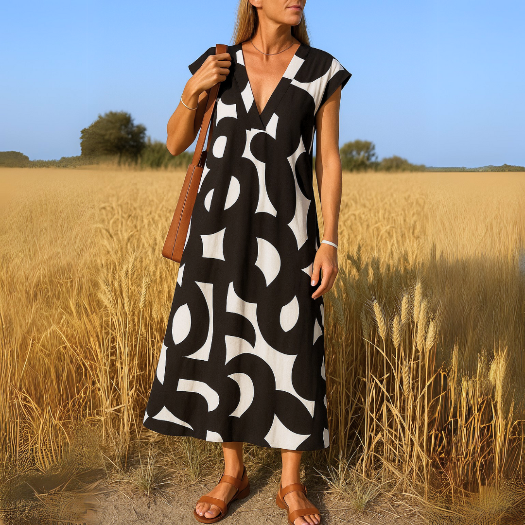 Zenviro – Ibiza-stijl Comfortabele, soepelvallende jurk met V-hals