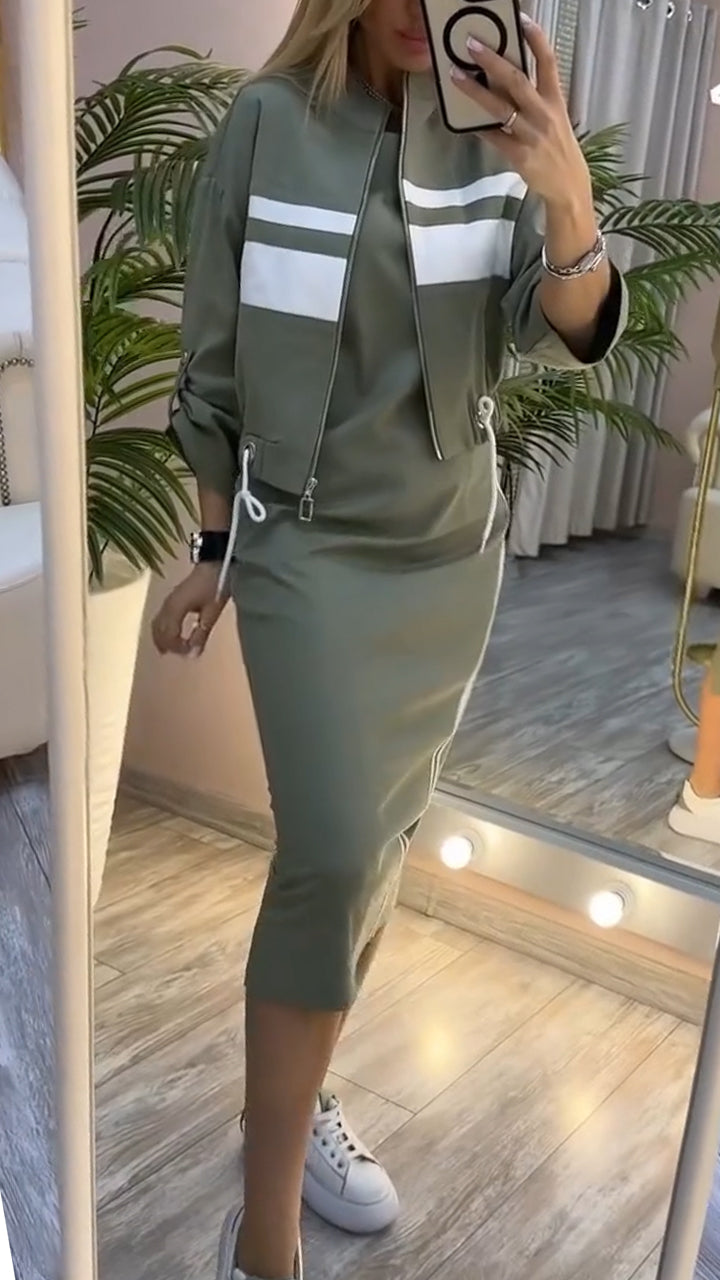 Zenviro™ - Casual en stijlvolle set met jurk met ronde hals en jasje voor dames