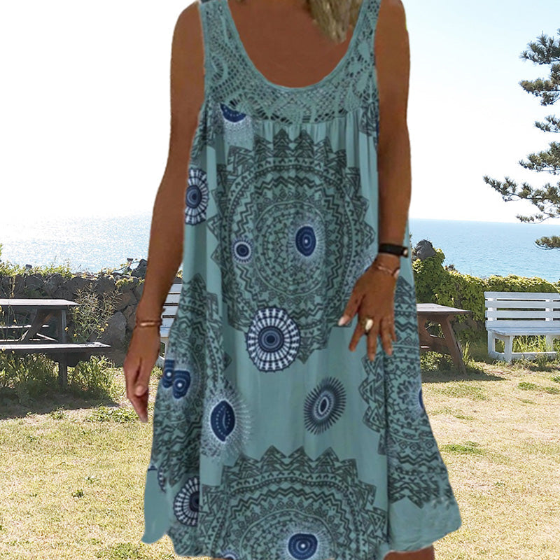 Zenviro – Zomerse mouwloze jurk met print en kanten details voor dames