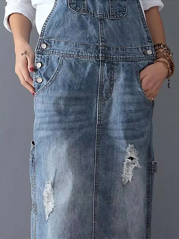Falado – Distressed denim dress with back slit
