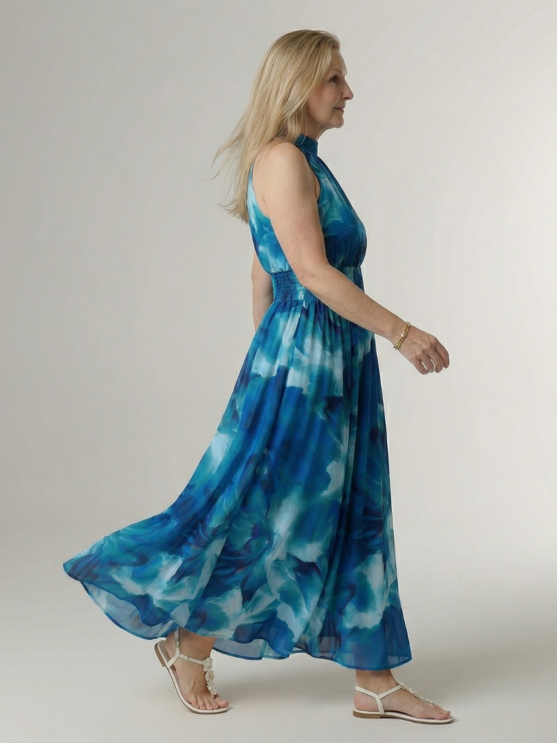 Sylvia | Gerimpelde Halter Midi Jurk