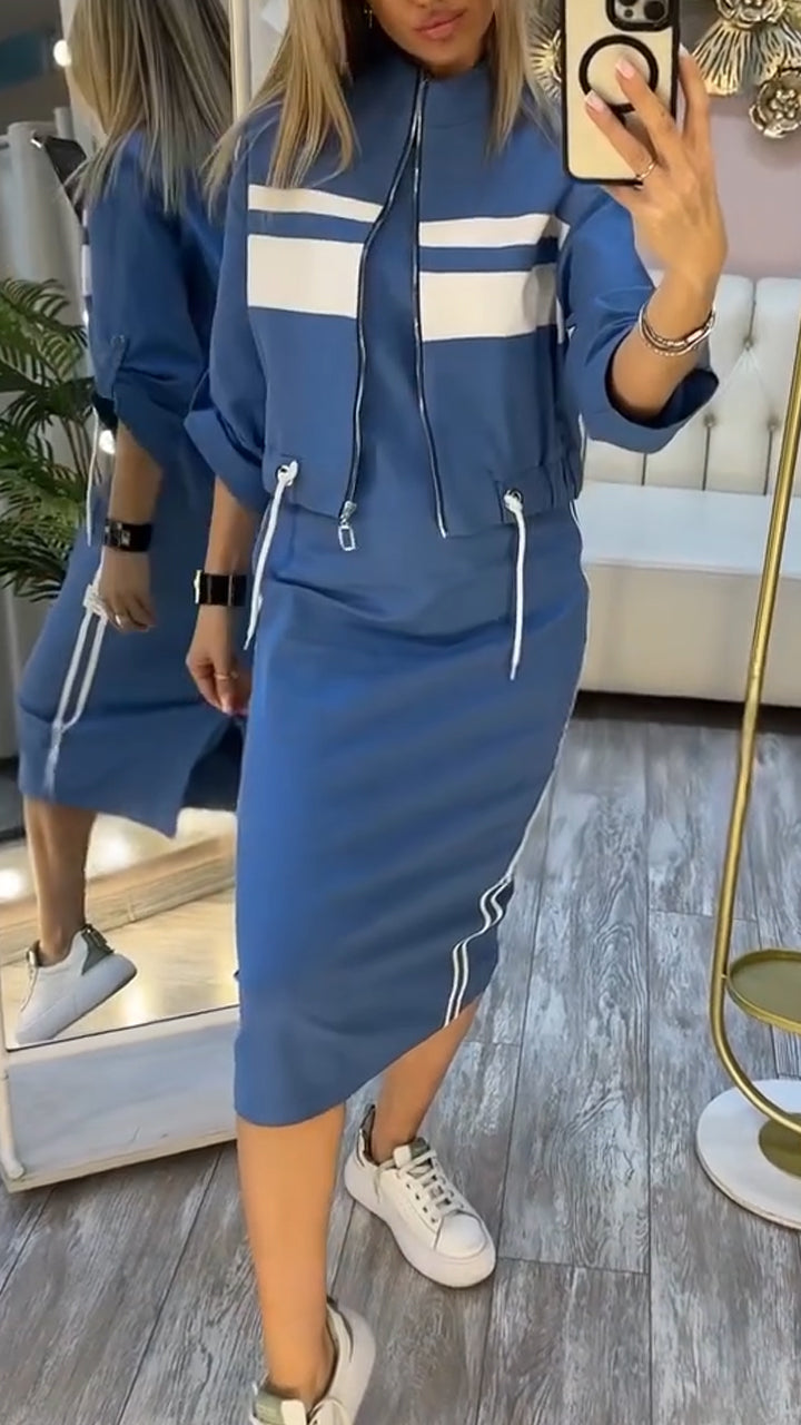 Zenviro™ - Casual en stijlvolle set met jurk met ronde hals en jasje voor dames