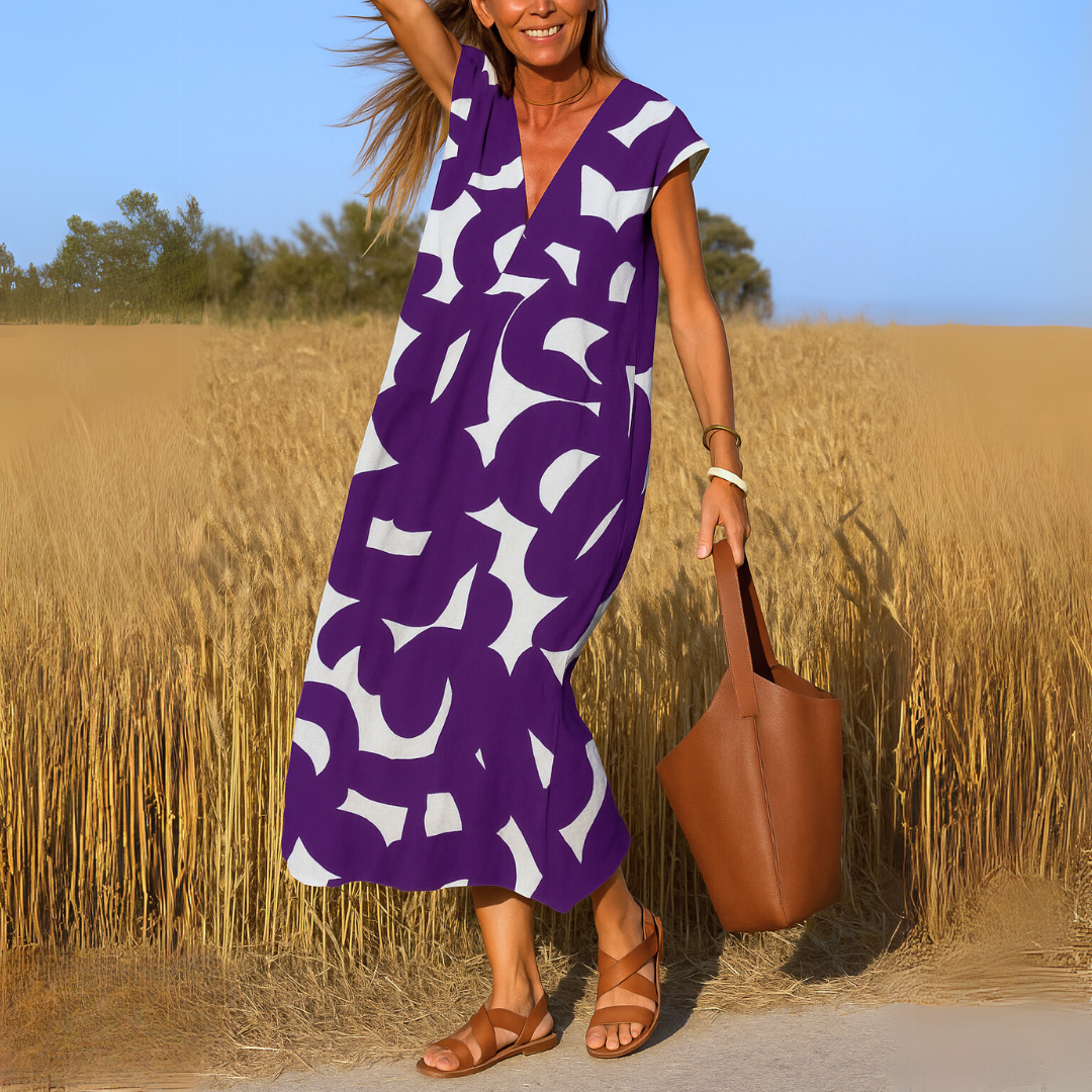Zenviro – Ibiza-stijl Comfortabele, soepelvallende jurk met V-hals