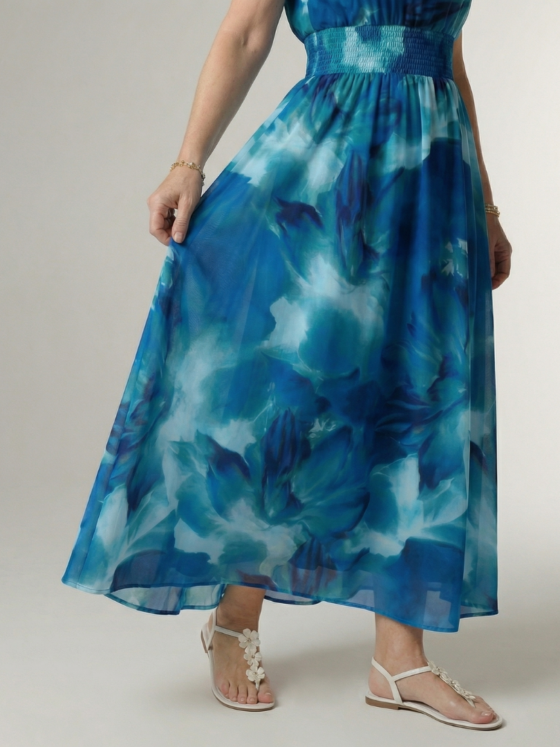 Sylvia | Gerimpelde Halter Midi Jurk