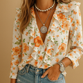 Blouse met ruches dames en luchtige print met lange mouw | Merel