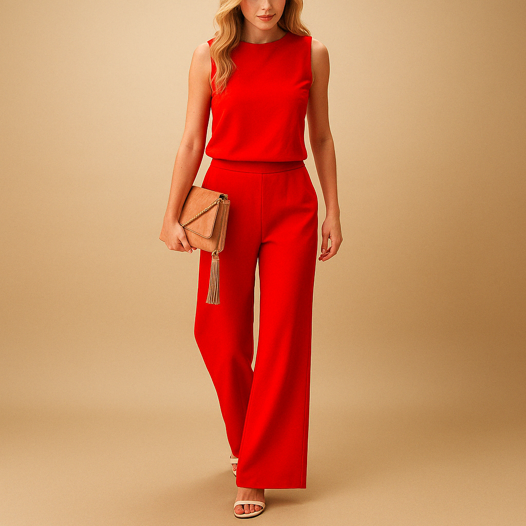 Elegante jumpsuit dames met ronde hals en wijde pijpen | Anna