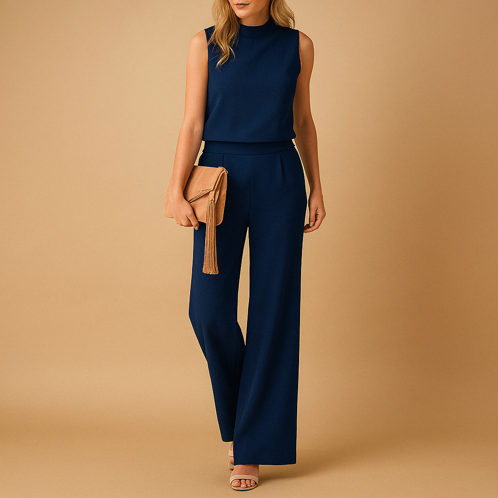 Elegante jumpsuit dames met ronde hals en wijde pijpen | Anna