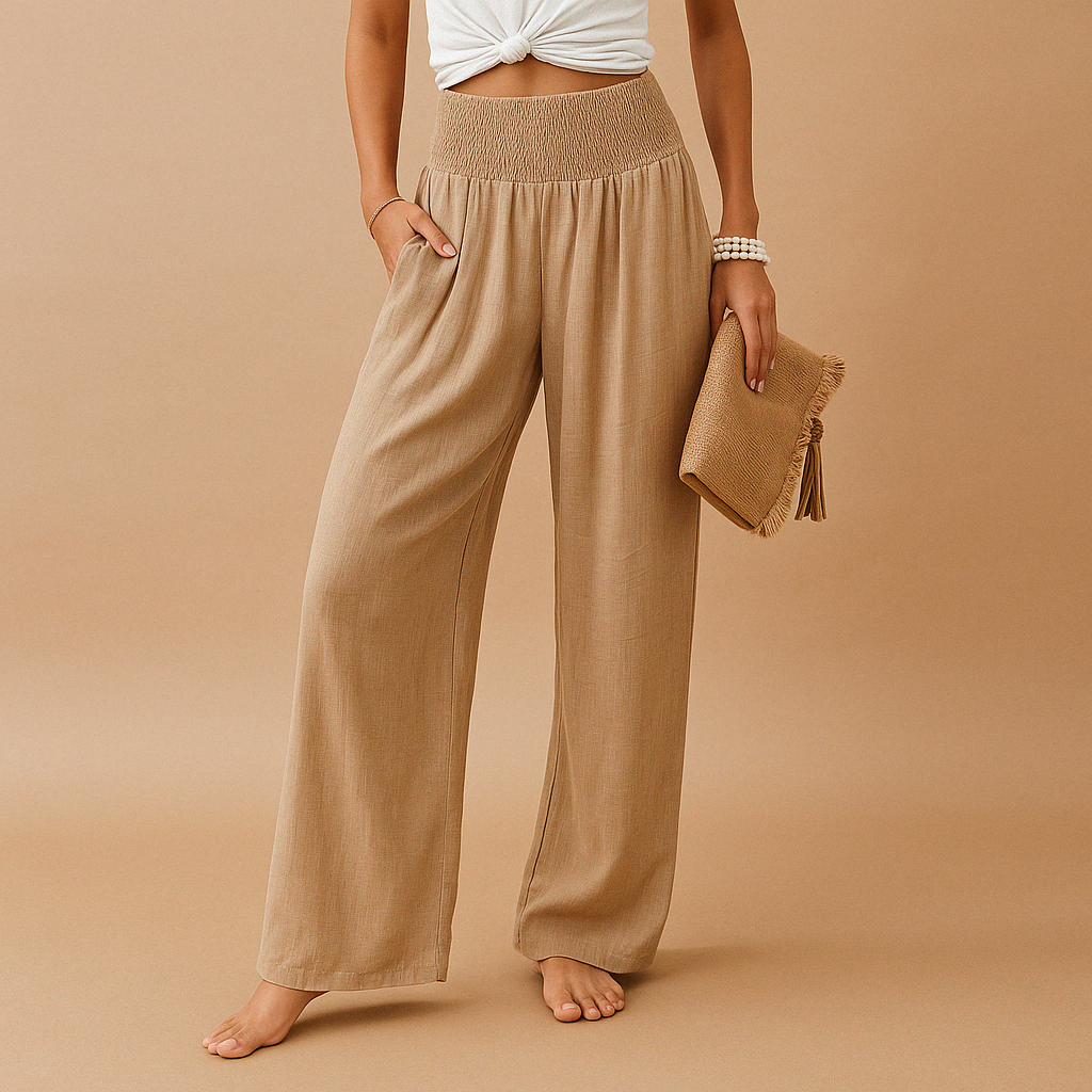 Luchtige broek dames met rechte pijpen en elastische taille | Loïs