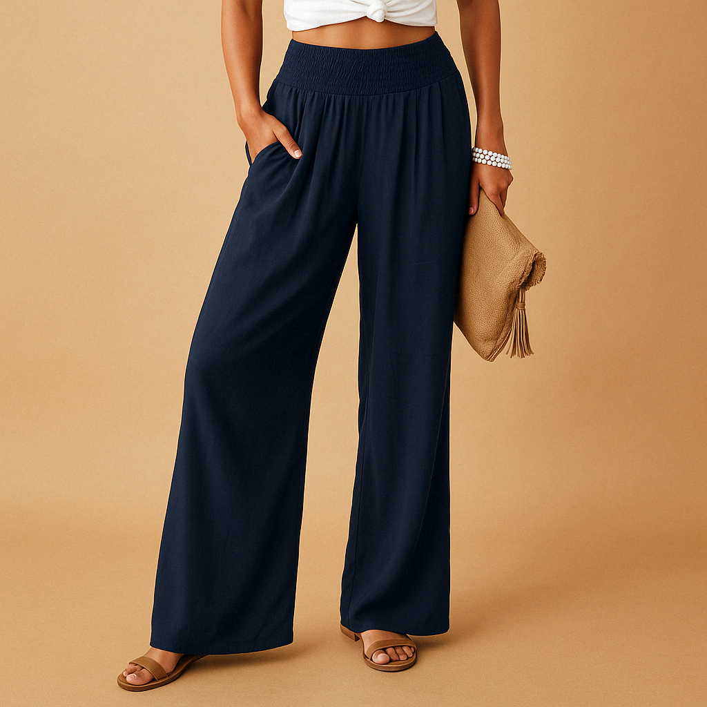 Luchtige broek dames met rechte pijpen en elastische taille | Loïs
