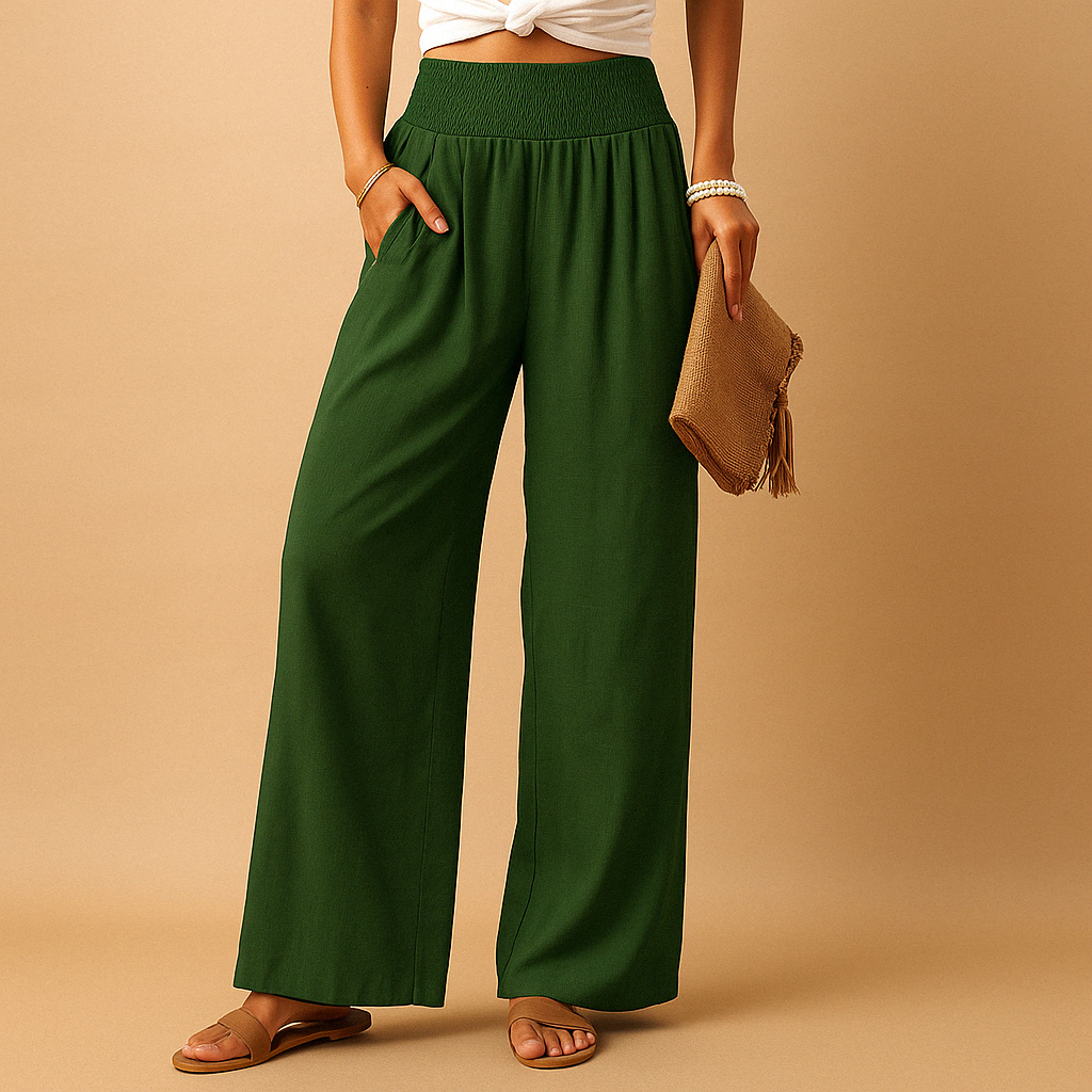 Luchtige broek dames met rechte pijpen en elastische taille | Loïs