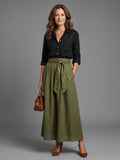 Vera | Zwarte Blouse & Olijfgroene Midi Rok Set