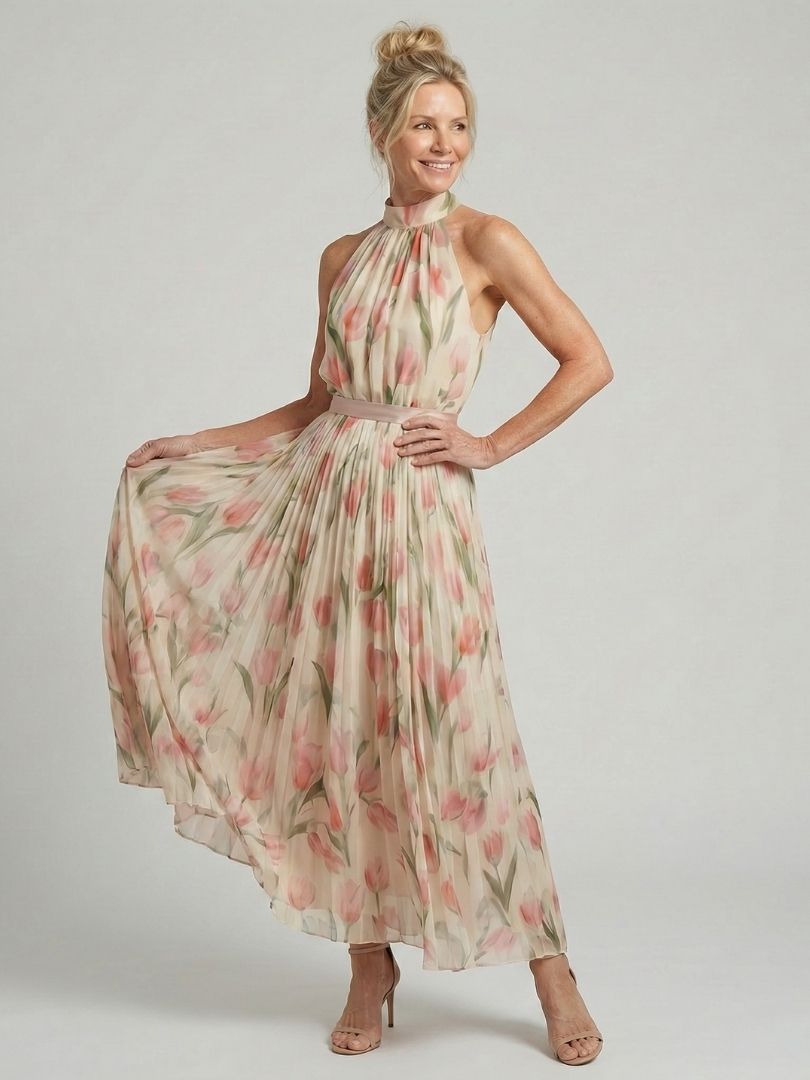 Aurelle | Halter Bloemen Midi Jurk