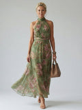 Mira | Gerimpelde Halter Midi Jurk