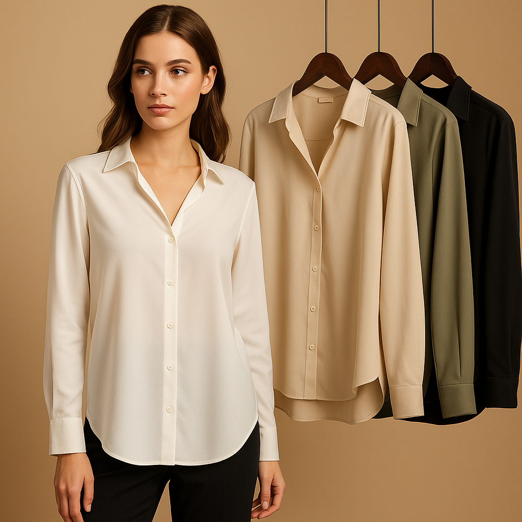 Satijnen blouse met omgeslagen kraag voor dames | Mirthe