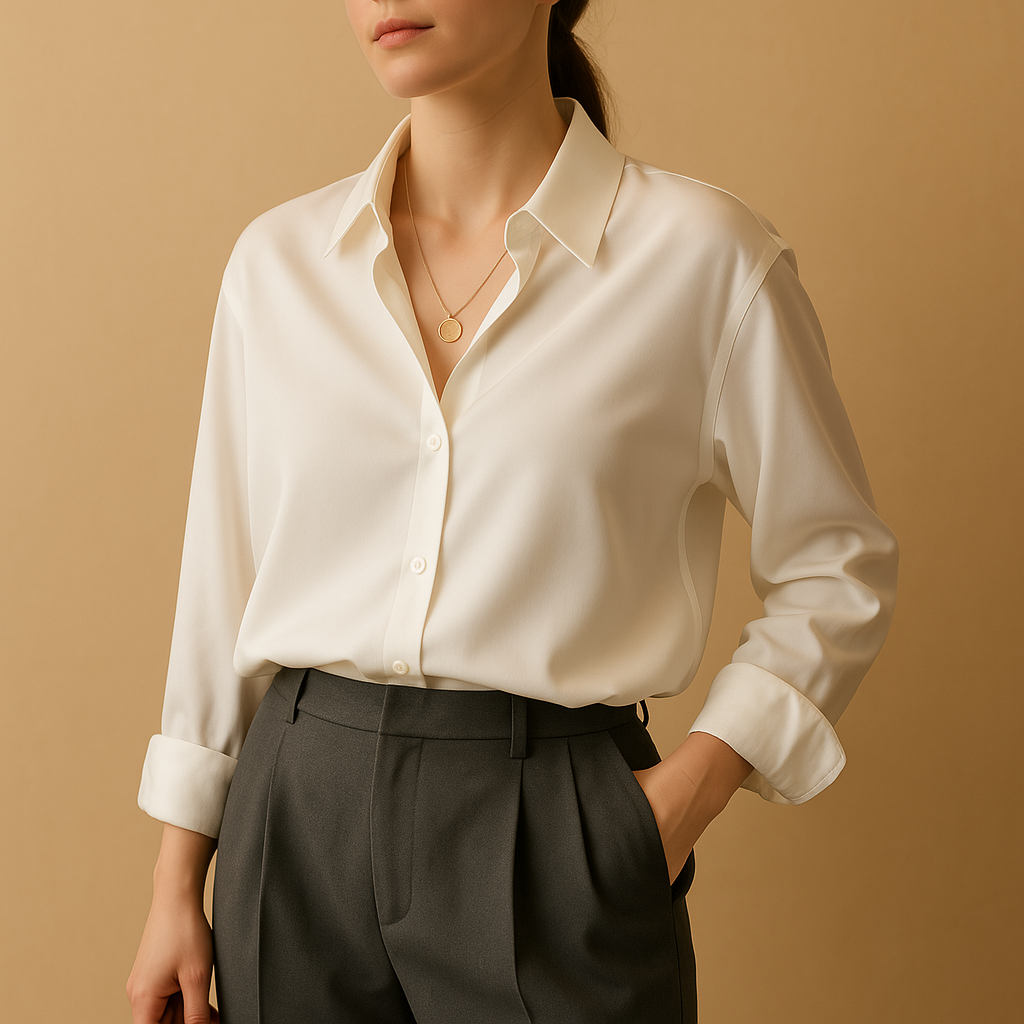 Satijnen blouse met omgeslagen kraag voor dames | Mirthe