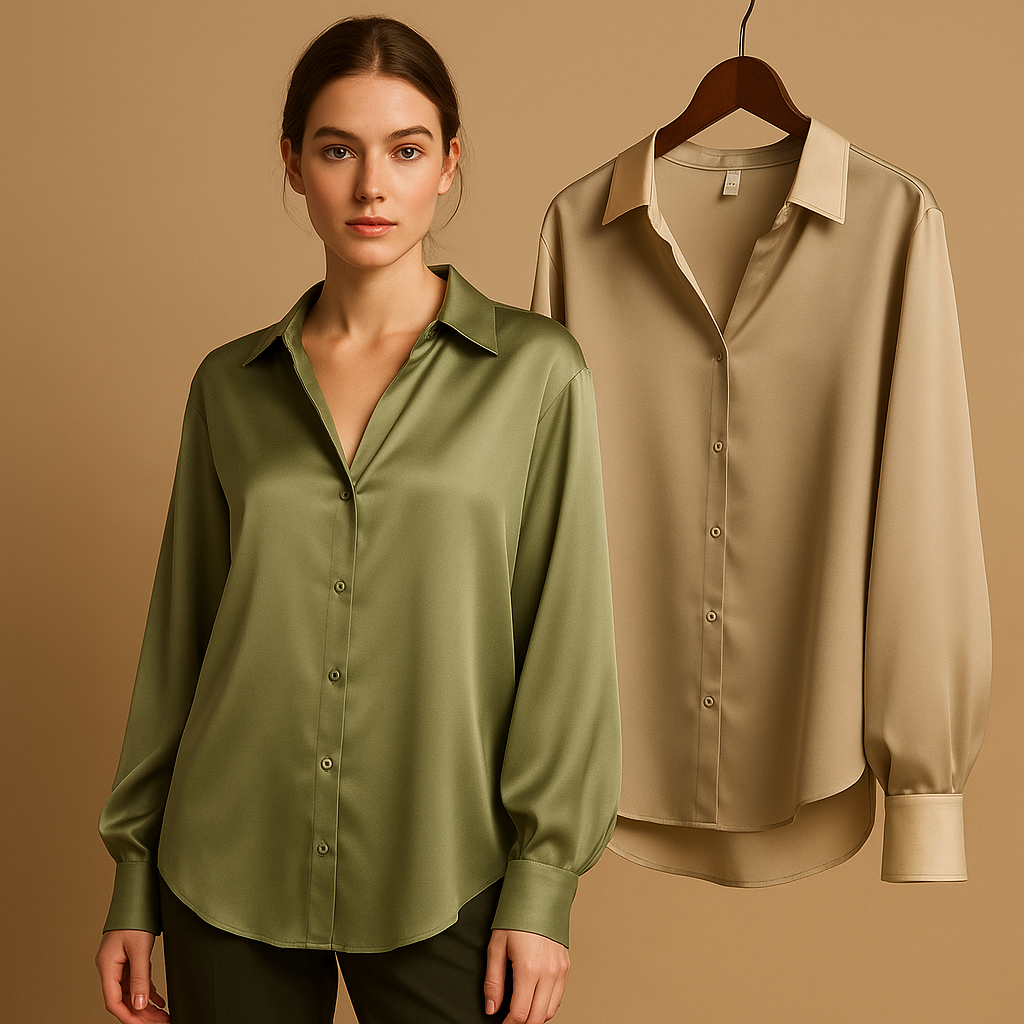 Satijnen blouse met omgeslagen kraag voor dames | Mirthe