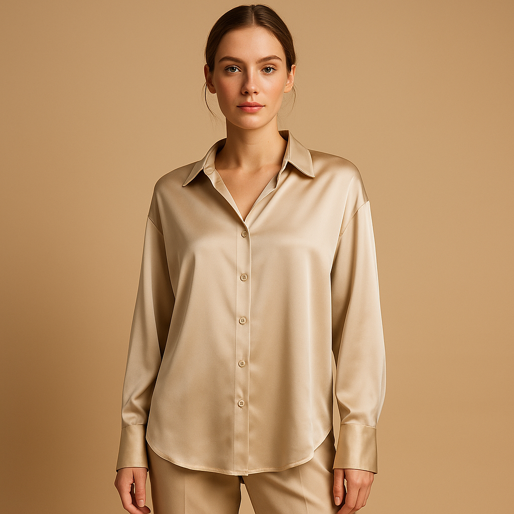 Satijnen blouse met omgeslagen kraag voor dames | Mirthe
