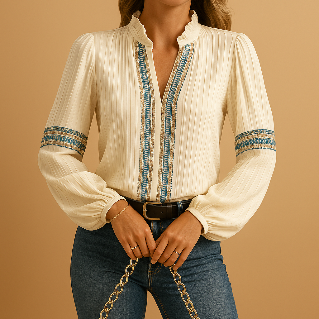 Nadine | Elegante blouse met kant en lantaarnmouwen voor dames