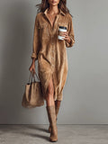 Falado – Elegante midi-jurk van zacht corduroy met borstzakken