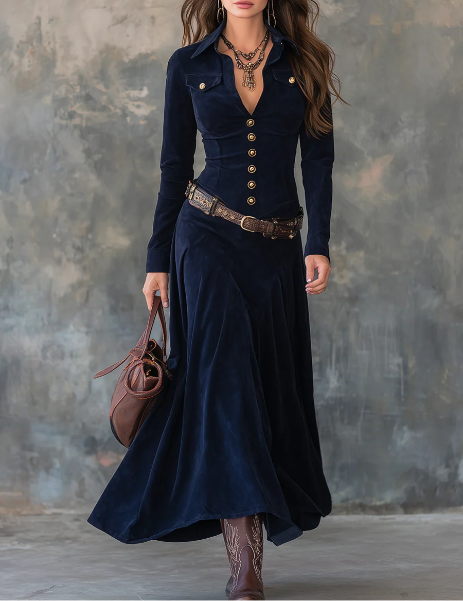 Falado – Elegante maxi-jurk met luxe suède-look, inclusief riem