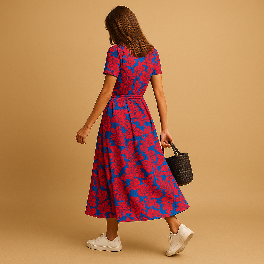 A-lijn zomerjurk met pofmouwen en knoopdetails voor dames | Mare