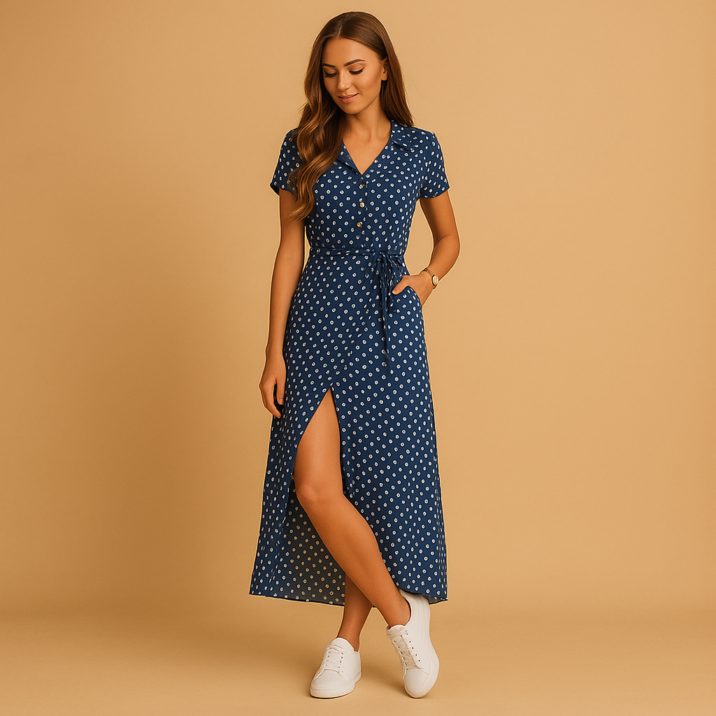 A-lijn zomerjurk met pofmouwen en knoopdetails voor dames | Mare
