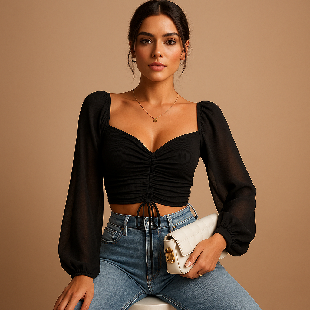 Liva | Aansluitende blouse met zoethart halslijn voor dames